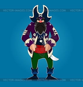 Cartoon pirate, shipman skipper, corsair character - vector clipart