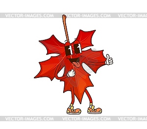 Cartoon groovy maple leaf thanksgiving character - vector image
