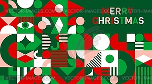 Merry Christmas banner, abstract geometric pattern - vector clip art