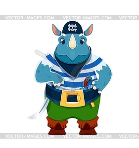 Cartoon rhino animal pirate sailor character - vector clipart / vector image