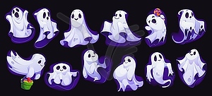 Cartoon Halloween ghost characters, scary phantoms - vector image