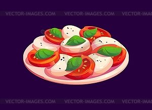 Cartoon caprese salad, Mediterranean cuisine dish - vector image