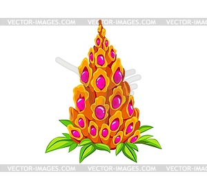 Cartoon orange, cone-shaped plant with pink bulbs - vector clipart