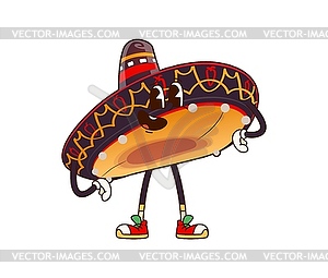 Funny groovy Mexican sombrero hat character - royalty-free vector clipart