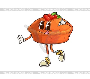 Cartoon groovy thanksgiving sweet pie character - vector clipart