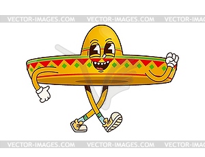 Funny groovy sombrero hat character strutting - vector image