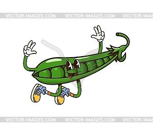 Groovy green pea vegetable character jumping - vector clipart
