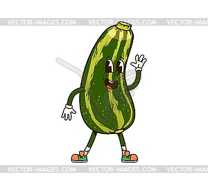 Groovy zucchini vegetable character waves happily - vector clipart