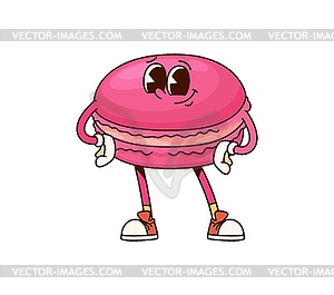 Bakery macaroon groovy character with big eyes - vector image
