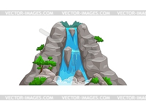 Waterfall cascading down rocky mountain - vector EPS clipart