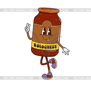 Cartoon groovy bolognese sauce retro character - vector clipart