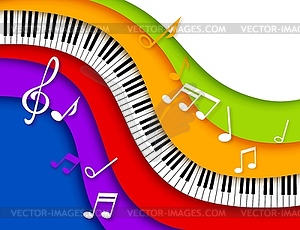 Вырезанная из бумаги музыка на ярком фоне пианино - стоковый векторный клипарт