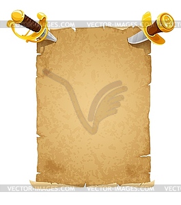 Pirate vintage scroll paper with daggers stuck - vector image