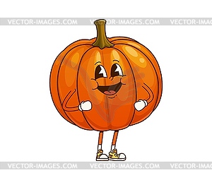 Cartoon groovy pumpkin thanksgiving character - vector image