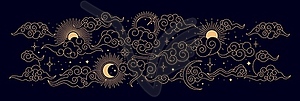 Oriental night star sky border, ornate background - vector image