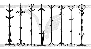 Hat and coat rack stands black silhouette - vector clipart