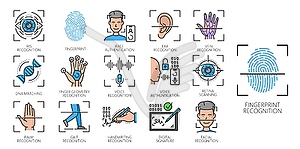 Biometric identification, recognition line icons - vector clip art