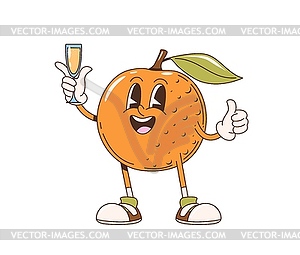Retro cartoon groovy funny orange fruit character - vector clipart