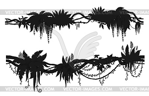 Tropical jungle forest liana branch silhouettes - vector image