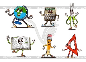 Cartoon groovy school characters of stationery - color vector clipart