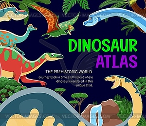 Prehistoric dinosaurs atlas book cover background - vector image