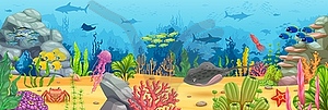 Cartoon underwater game map sea bottom landscape - vector clip art