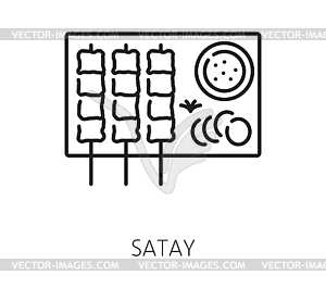 Satay Singapore food icon, skewered grilled meat - vector image