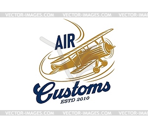 Airplane or retro aircraft icon for aviation badge - vector clipart