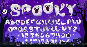 Cartoon Halloween ghosts font, spooky typeface - royalty-free vector clipart