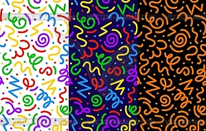 Kids holiday squiggle line pattern backgrounds - vector clipart