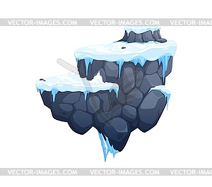 Arcade game platform with ice snow on stone rocks - vector clip art