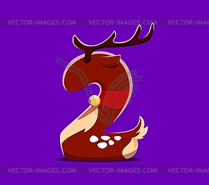 Christmas font alphabet, number 2 Santa reindeer - vector clipart