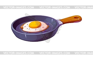 Fried egg in frying pan with wooden handle - vector clip art