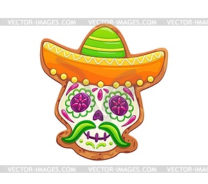 Mexican Dead Day calavera skull cookie in sombrero - vector image