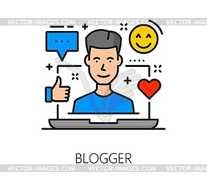 Online blogging or social media blogger line icon - vector clipart