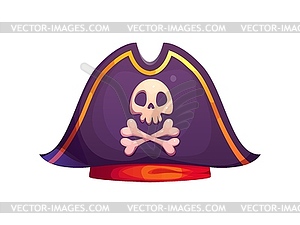 Cartoon pirate tricorn cocked hat with jolly roger - vector image