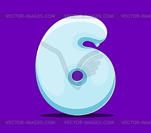 Christmas font, Xmas alphabet, number 6 snowball - vector image