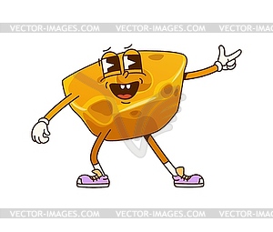 Funny groovy cheese character with happy face - vector image