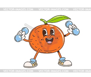 Retro cartoon groovy tangerine fruit character - vector clip art