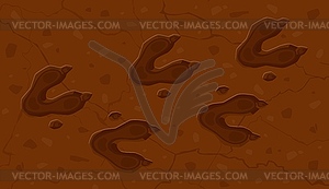 Prehistoric era dinosaur footprints on ground - vector clipart