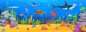 Cartoon underwater landscape, game background - vector clipart