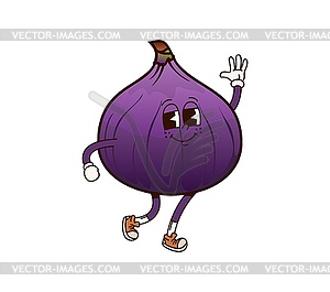 Cartoon groovy figs fruit character waving hand - vector EPS clipart