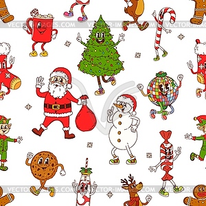 Groovy funny Christmas characters seamless pattern - vector image