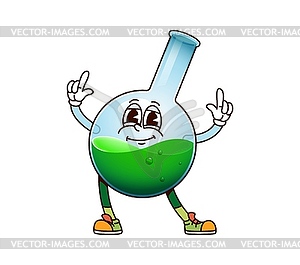 Groovy chemistry flask character with green liquid - vector image