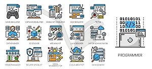 Web development line icons of IT specialist career - vector image