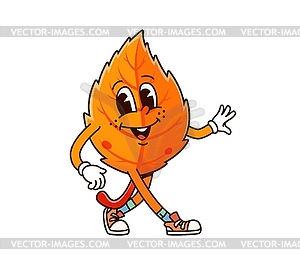 Groovy autumn orange leaf cartoon character - vector image