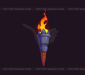 Medieval fire torch game asset, ancient flambeau - vector clipart