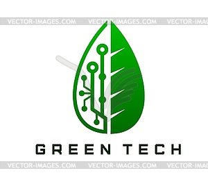 Green tech icon leaf combined with circuit lines - vector image