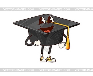 Education student cap groovy with smiling face - vector clipart