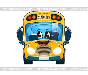 Groovy school bus character with happy expression - vector clip art